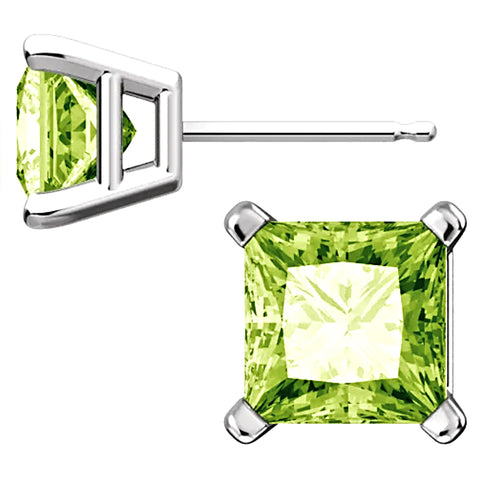 Princess Cut Peridot Ice CZ Basket Set Sterling Silver Stud Earrings - 1000Jewels.com