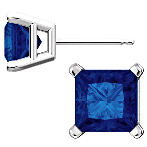 Princess Cut Blue Sapphire Ice CZ Basket Set Sterling Silver Stud Earrings - 1000Jewels.com