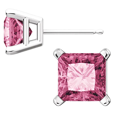 Princess Cut Tourmaline Ice CZ Basket Set Sterling Silver Stud Earrings - 1000Jewels.com