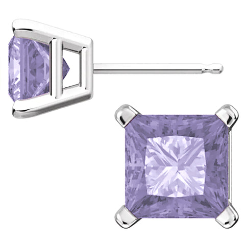 Princess Cut Alexandrite Ice CZ Basket Set Sterling Silver Stud Earrings - 1000Jewels.com