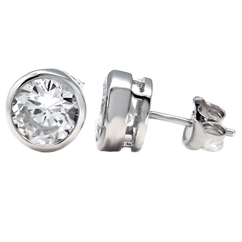 Sarria: 9mm, 5.8ct Brilliant Cut Ice on Fire CZ Bezel Set Silver Stud Earrings - 1000Jewels.com