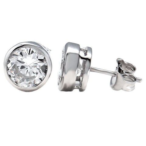 Sarria: 9mm, 5.8ct Brilliant Cut Ice on Fire CZ Bezel Set Silver Stud Earrings - 1000Jewels.com