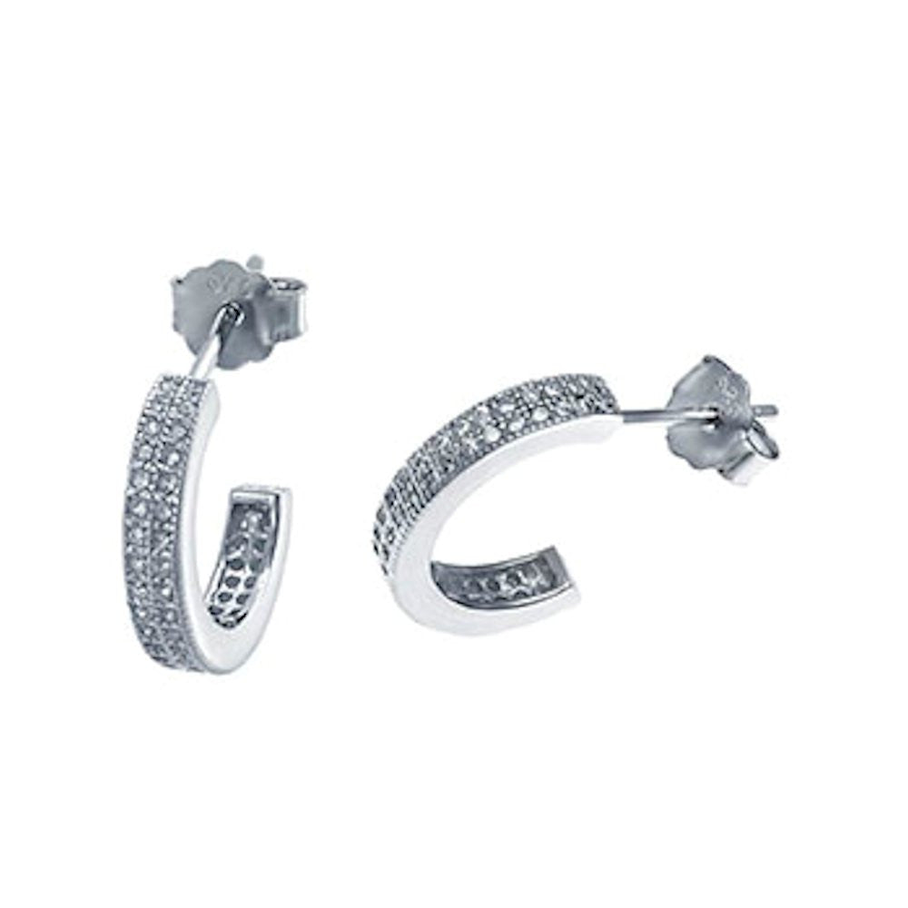 IOF CZ Micro Pave Two Line Earrings 925 Sterling Silver - 1000Jewels.com
