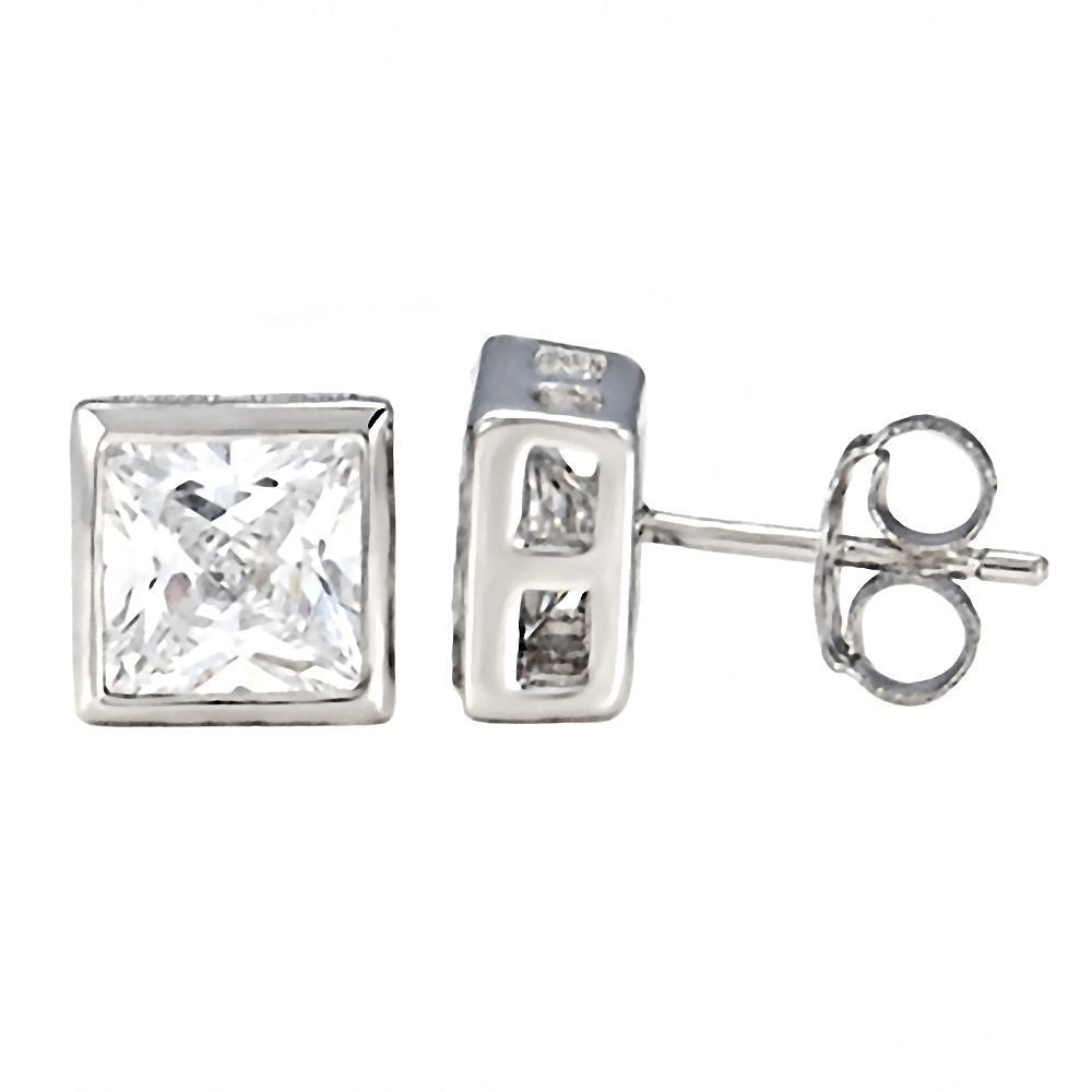 Selena: 7mm, 4.0ct Princess Cut Ice on Fire CZ Bezel Set Sterling Silver Stud Earrings - 1000Jewels.com