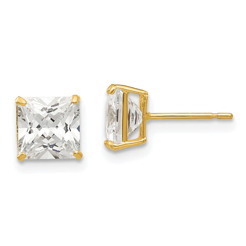 Genesis: Princess Cut Ice on Fire CZ Wire Basket Earrings 14K Yellow Gold - 1000Jewels.com