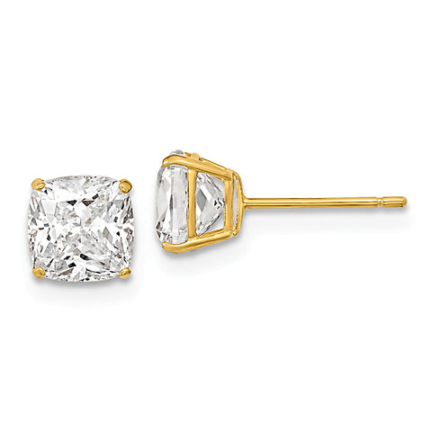 Genesis: Cushion Cut IOF CZ Wire Basket Stud Earrings 14K Yellow Gold - 1000Jewels.com