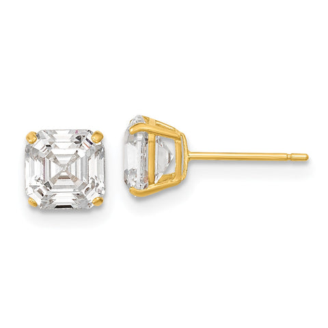 Genesis: Asscher Cut IOF CZ Wire Basket Stud Earrings 14K Yellow Gold - 1000Jewels.com