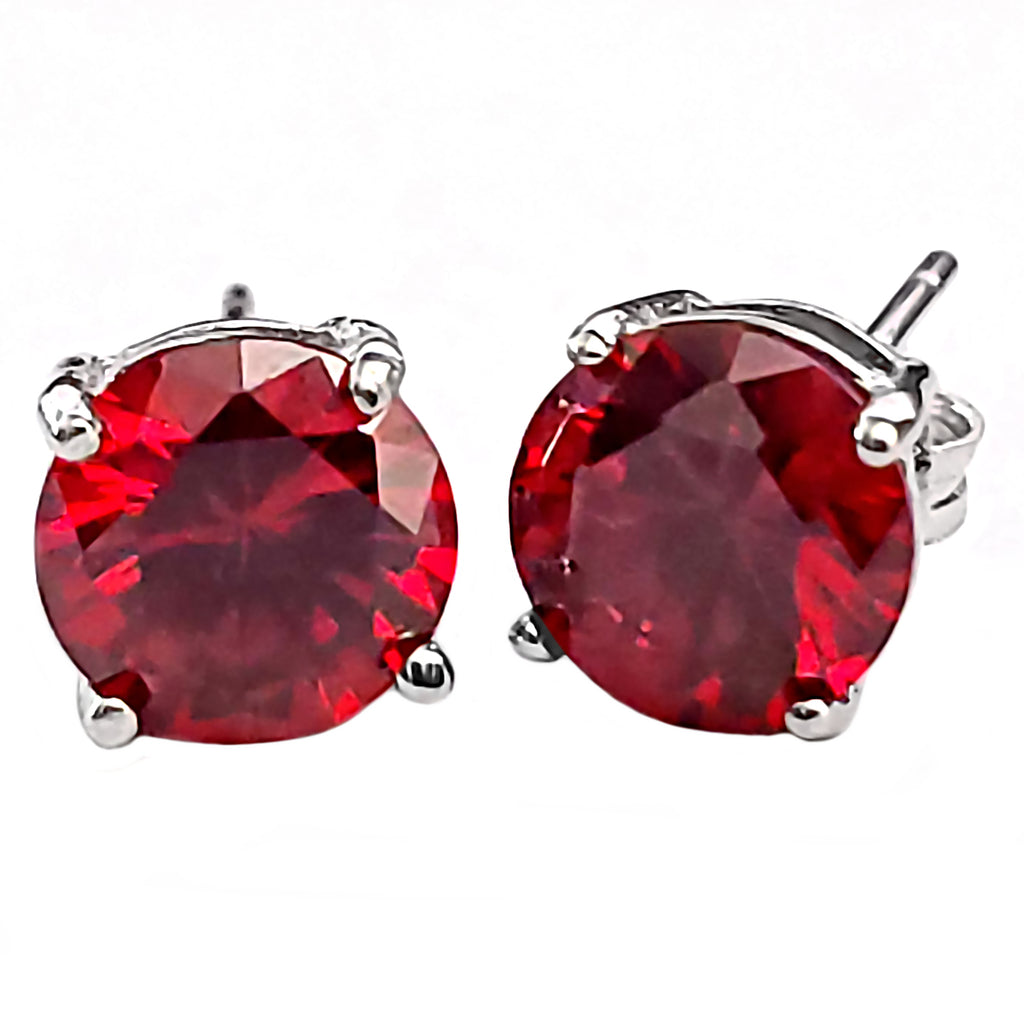1000 Jewels Brilliant Cut Simulated Garnet Ice CZ Silver Stud Earrings - 1000Jewels.com