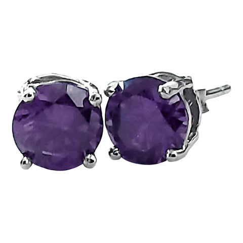 1000 Jewels Brilliant Cut Simulated Amethyst Ice CZ Silver Stud Earrings - 1000Jewels.com