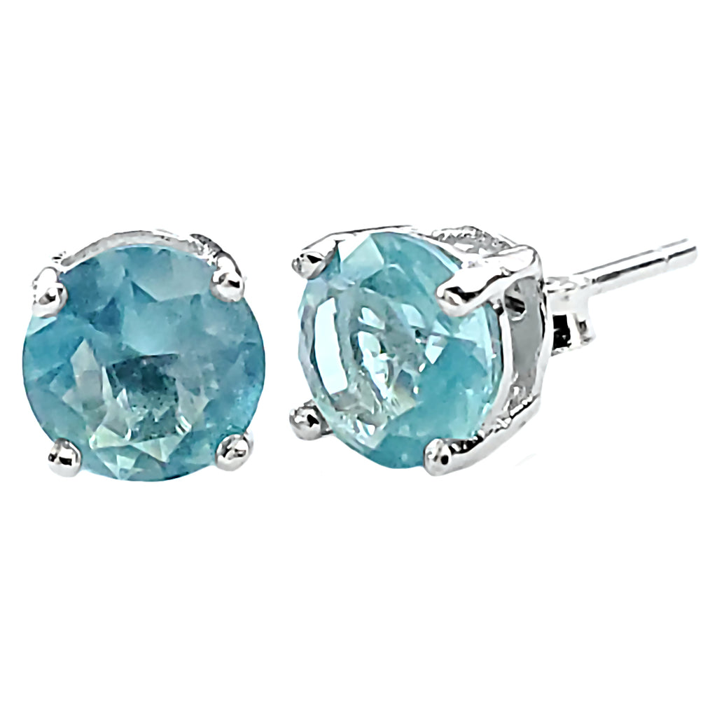 1000 Jewels Brilliant Cut Simulated Aquamarine Silver Stud Earrings - 1000Jewels.com