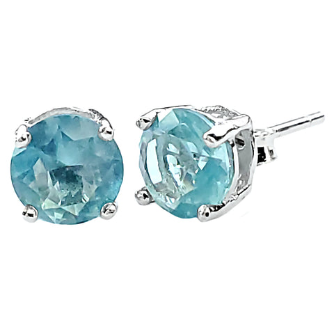 1000 Jewels Brilliant Cut Simulated Aquamarine Silver Stud Earrings - 1000Jewels.com