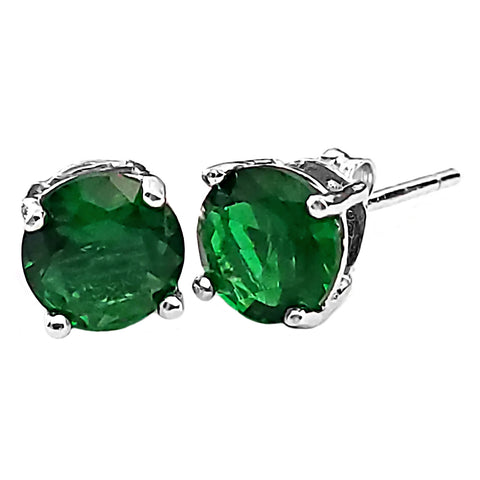 1000 Jewels Brilliant Cut Simulated Emerald Ice CZ Silver Stud Earrings - 1000Jewels.com