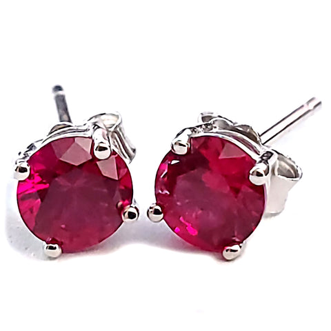 1000 Jewels Brilliant Cut Simulated Ruby Ice CZ Silver Stud Earrings - 1000Jewels.com