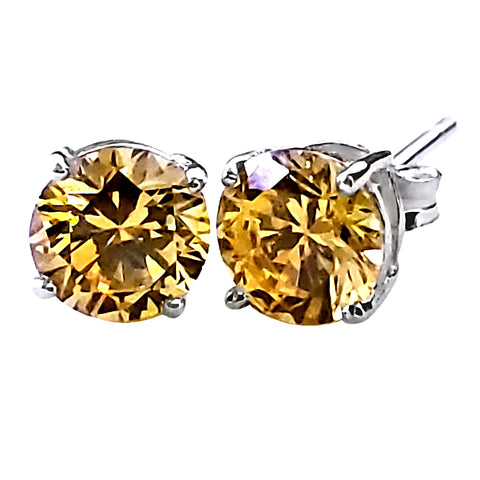 1000 Jewels Brilliant Cut Simulated Citrine Ice CZ Silver Stud Earrings - 1000Jewels.com