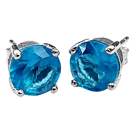 1000 Jewels Brilliant Cut Simulated Blue Zircon Ice CZ Silver Stud Earrings - 1000Jewels.com