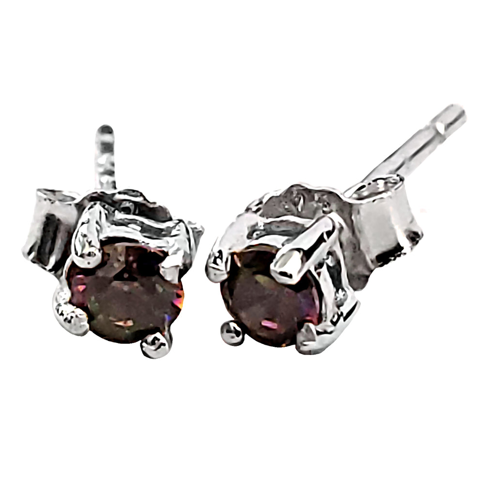 1000 Jewels Brilliant Cut Simulated Rainbow Mystic Topaz Ice CZ Silver Stud Earrings - 1000Jewels.com