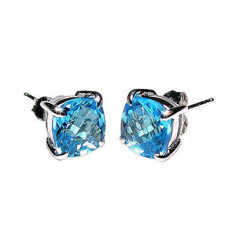 Elena: 5.8 cttw 8mm Simulated Swiss Blue Topaz Cushion Cut Stud Earrings Silver - 1000Jewels.com