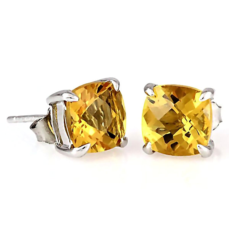 Solstice: 6.5ct, 8mm Cushion Cut Citrine Crystal Stud Earrings Silver - 1000Jewels.com