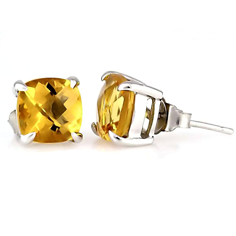 Solstice: 6.5ct, 8mm Cushion Cut Citrine Crystal Stud Earrings Silver - 1000Jewels.com