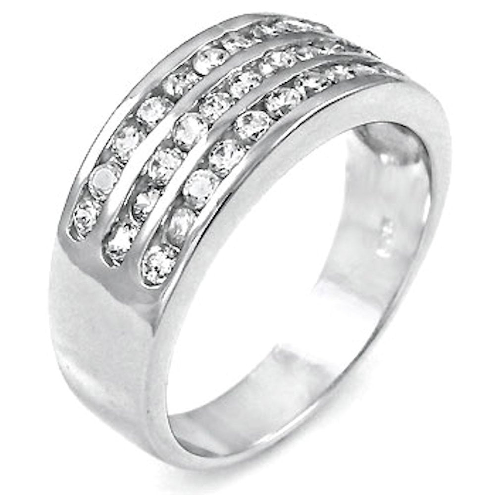 Neely: 2mm Brilliant Cut Ice on Fire CZ Three Line Men's Ring 925 Silver - 1000Jewels.com