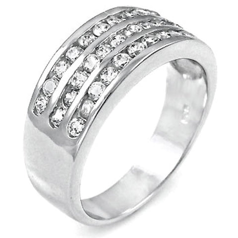 Neely: 2mm Brilliant Cut Ice on Fire CZ Three Line Men's Ring 925 Silver - 1000Jewels.com
