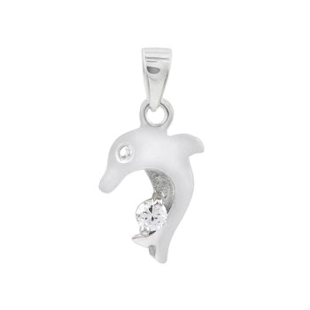 10mm Ice on Fire CZ Dolphin Pendant 925 Sterling Silver - 1000Jewels.com
