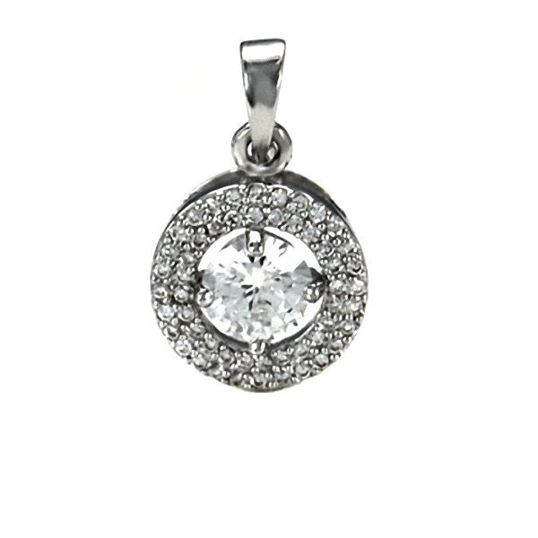 Kristina: 6mm IOF Diamond CZ w/ Micro-pave set accents Silver Pendant - 1000Jewels.com