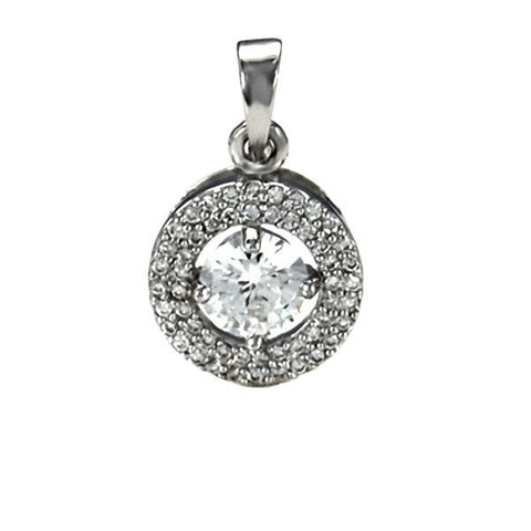 Kristina: 6mm IOF Diamond CZ w/ Micro-pave set accents Silver Pendant - 1000Jewels.com