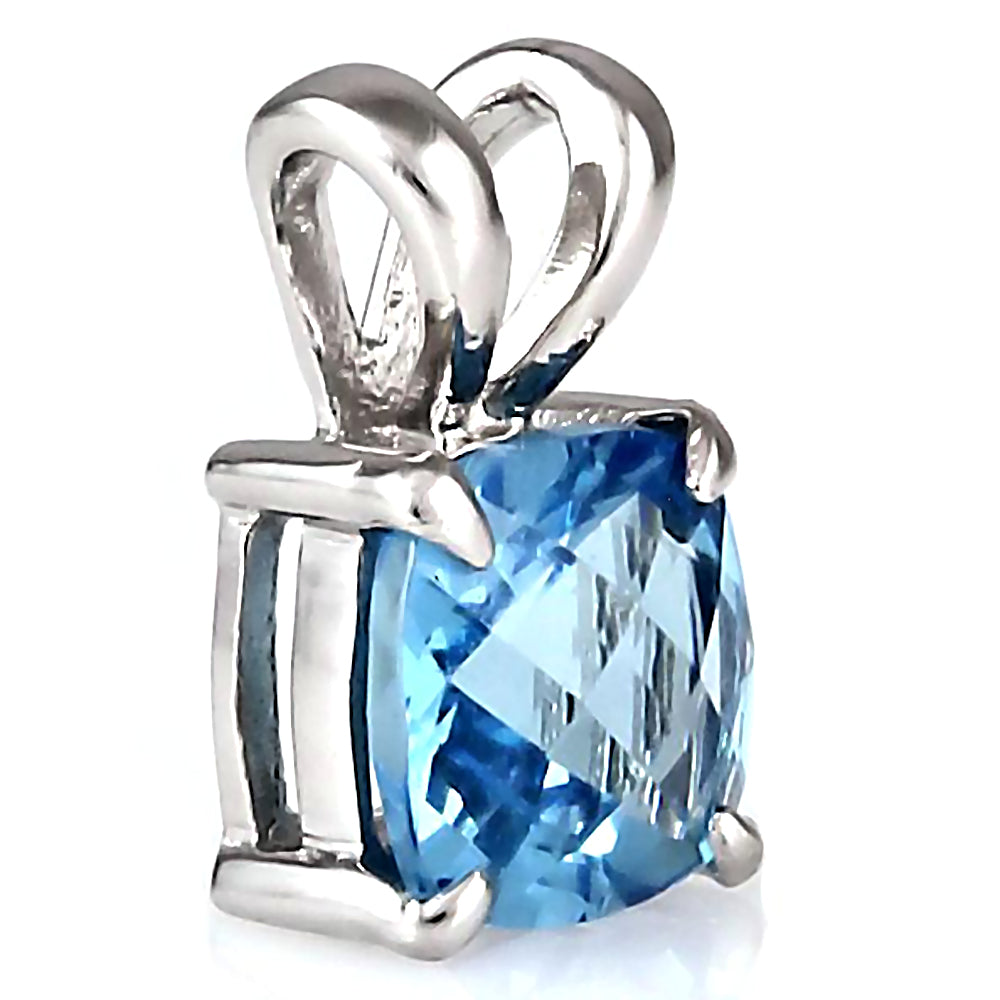 Elena: 3.2ct Cushion Cut Blue Topaz Crystal Solitaire Pendant Silver - 1000Jewels.com