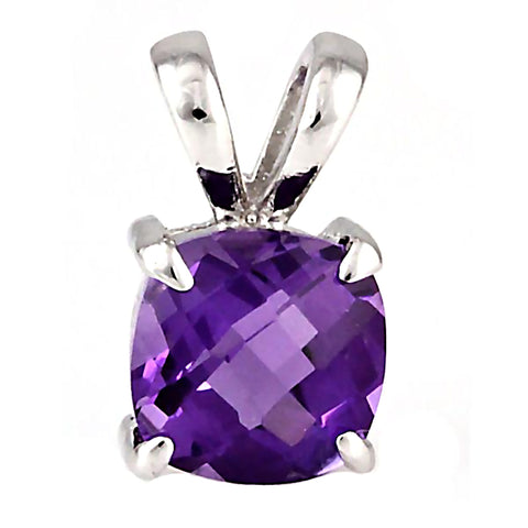 Saline: 3.2ct Cushion Cut Amethyst Crystal Solitaire Pendant Silver - 1000Jewels.com