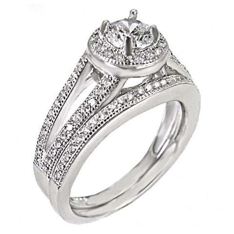 Jamie: 1.5ct Russian Ice on Fire CZ 2 pc Split Band Wedding Ring Set - 1000Jewels.com