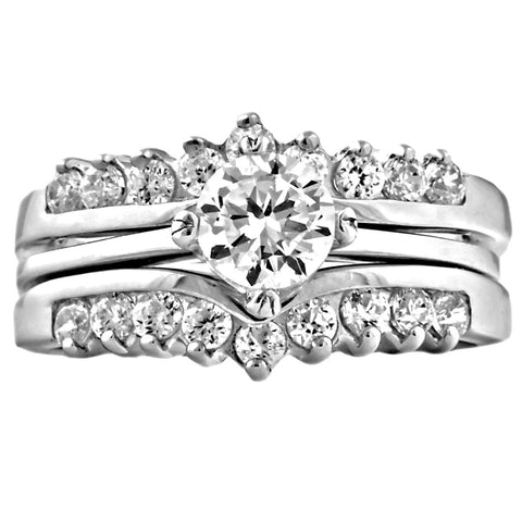 Princess Christina: Ice on Fire CZ Wedding Ring Set with Ring Guard - 1000Jewels.com