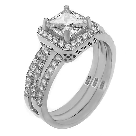 Bebe: 1.69ct Russian IOF CZ 2 pc Wedding Ring Set with Ring Guard - 1000Jewels.com
