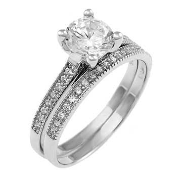 Polina: IOF CZ Micro Pave Semi Eternity 2 pc Wedding Ring Set 925 Silver - 1000Jewels.com