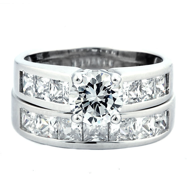 Tallia 65: 4.4 carat Russian Ice on Fire Diamond CZ Wedding Ring Set ...