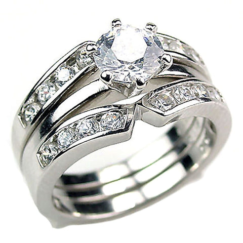 Holly: 2.2ct Ice on Fire CZ Wedding Set with Ring Guard Sterling Silver - 1000Jewels.com