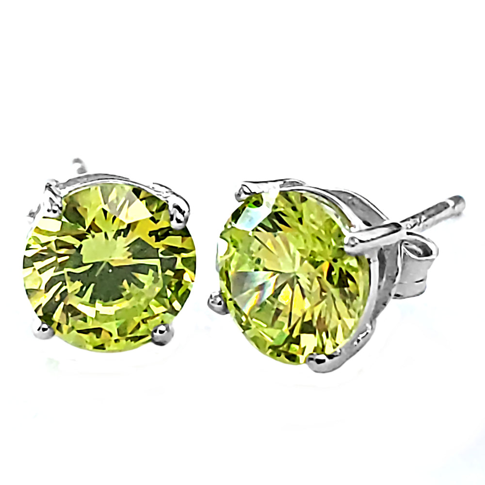 1000 Jewels Brilliant Cut Simulated Peridot Ice CZ Silver Stud Earrings - 1000Jewels.com