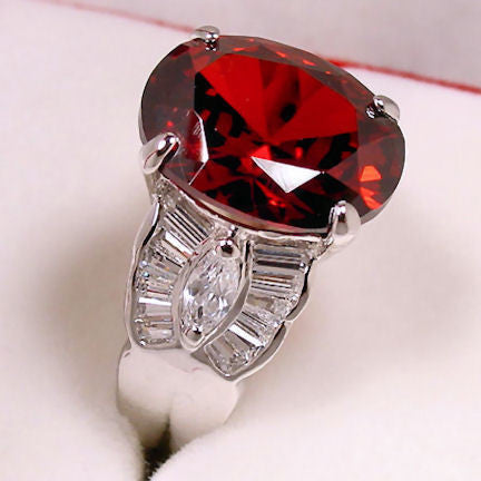Valeska: 9.6ct Red Fire Garnet & Russian CZ Cocktail Dinner Ring - 1000Jewels.com
