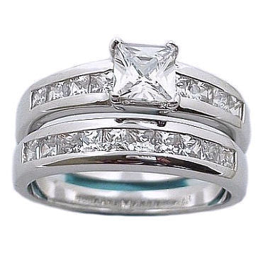 Kalia: 1.65ct Princess Cut Ice on Fire Russian CZ Wedding Ring Set - 1000Jewels.com