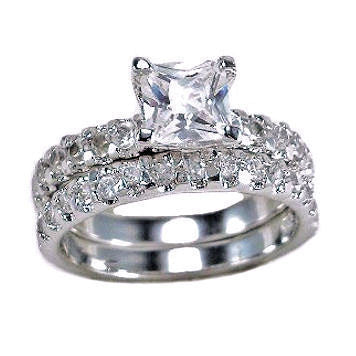 Farrah: Stunning 3.4 cttw Princess Cut Ice on Fire CZ Wedding Ring Set - 1000Jewels.com