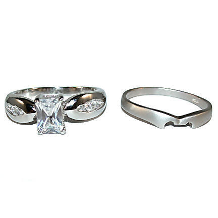 Venetia: 1.12ct Dual Platinum Finish Russian Ice CZ Wedding Ring Set - 1000Jewels.com