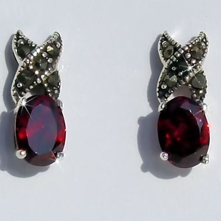 Kate: 2.0ct Marcasite & Garnet Hugs-n-Kisses Post Earrings - 1000Jewels.com