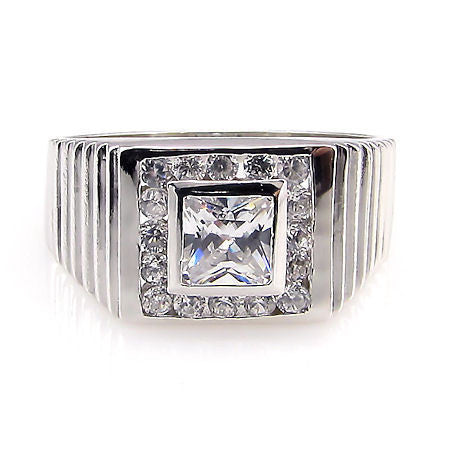 Keller: Mens 1.8ct Russian Ice CZ Stepped Band Sterling Silver Ring - 1000Jewels.com