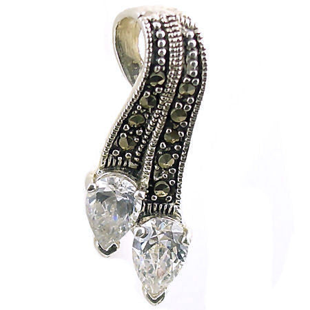Montana: 1.5ct Russian Ice CZ & Marcasite Ribbon Drop Pendant - 1000Jewels.com