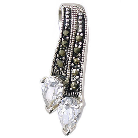 Montana: 1.5ct Russian Ice CZ & Marcasite Ribbon Drop Pendant - 1000Jewels.com