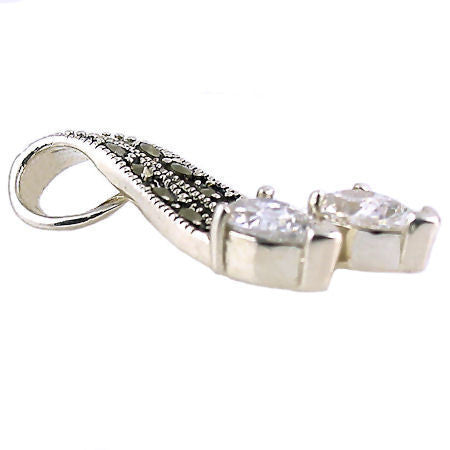 Montana: 1.5ct Russian Ice CZ & Marcasite Ribbon Drop Pendant - 1000Jewels.com