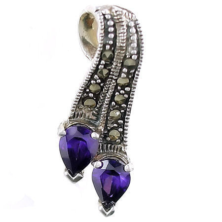 Montana: 1.5ct Amethyst & Marcasite Ribbon Drop Pendant - 1000Jewels.com