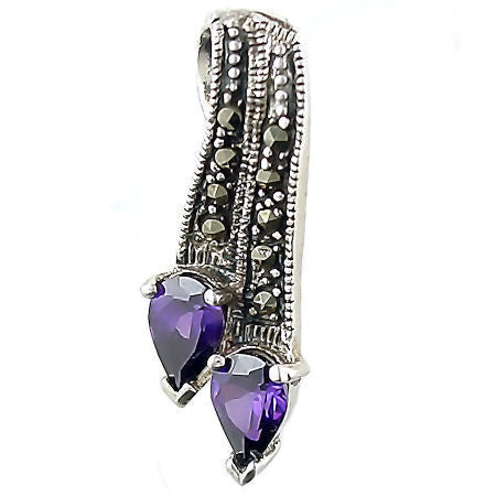 Montana: 1.5ct Amethyst & Marcasite Ribbon Drop Pendant - 1000Jewels.com