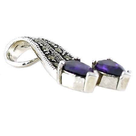 Montana: 1.5ct Amethyst & Marcasite Ribbon Drop Pendant - 1000Jewels.com