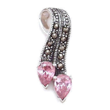Montana: 1.5ct Pink Sapphire & Marcasite Ribbon Drop Pendant - 1000Jewels.com